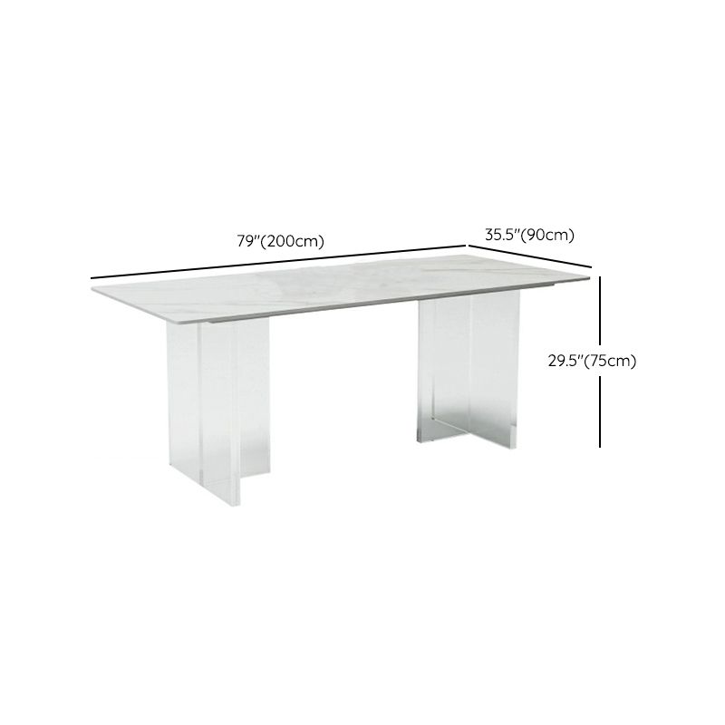 Tavolo da pranzo in pietra bianca con tavolo da pranzo moderno rettangolare con base in acrilico