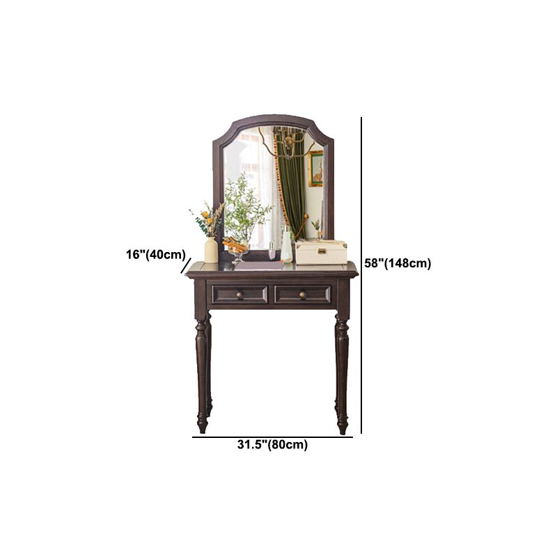 Ensemble de vanité brun cend avec miroir 17,71 "tables de vanité en bois de large avec 2 tiroirs