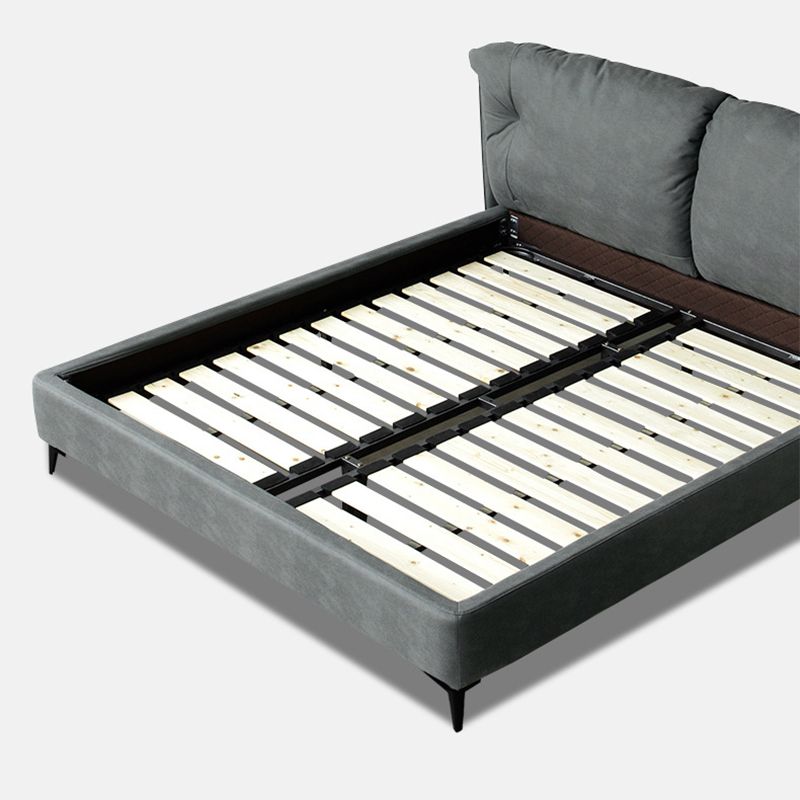 Grijs standaardbed met rechthoekig paneelhoofdeinde en metalen benen