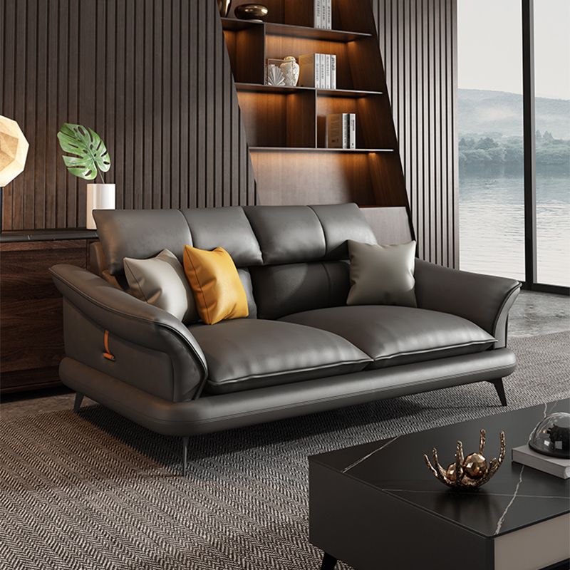 Contemporary Genuine Leather Flared Arm Sofa For Living Room