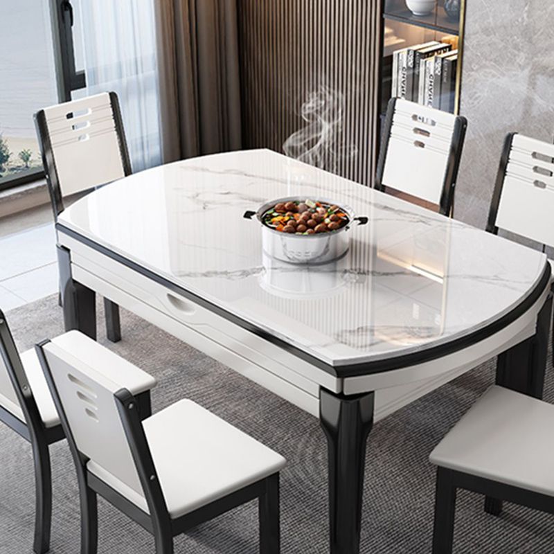 Ensemble de table à manger pliable blanc 1/7 pcs en pierre set pour salle à manger