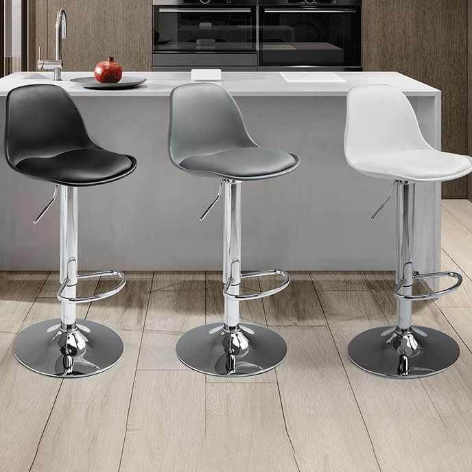 コンテンポラリーメタリーバースツールローバックフェイクレザークッションフットレストスツール