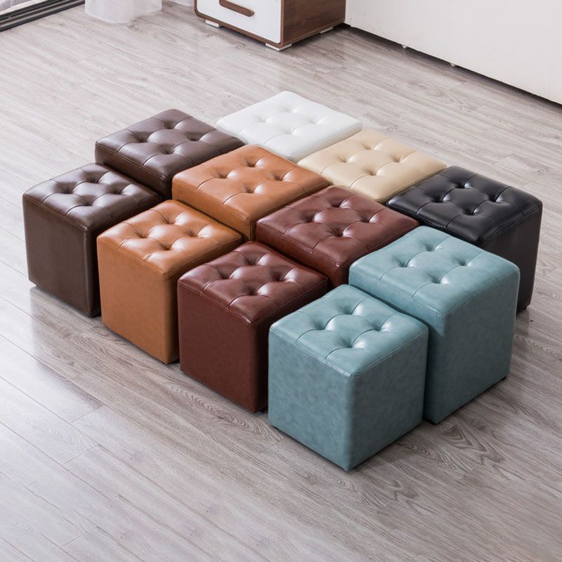 Modern Pouf Ottoman Genuine Leather Upholstered Tufted Solid Color Ottoman Clearhalo 'furn' 'furn_ottomans_poufs' 'Furniture' 'Living Room Furniture' 'Ottomans & Poufs' 'ottomans_poufs' 1200x1200_5b19cf78-981e-4b50-a99c-b757457991f3