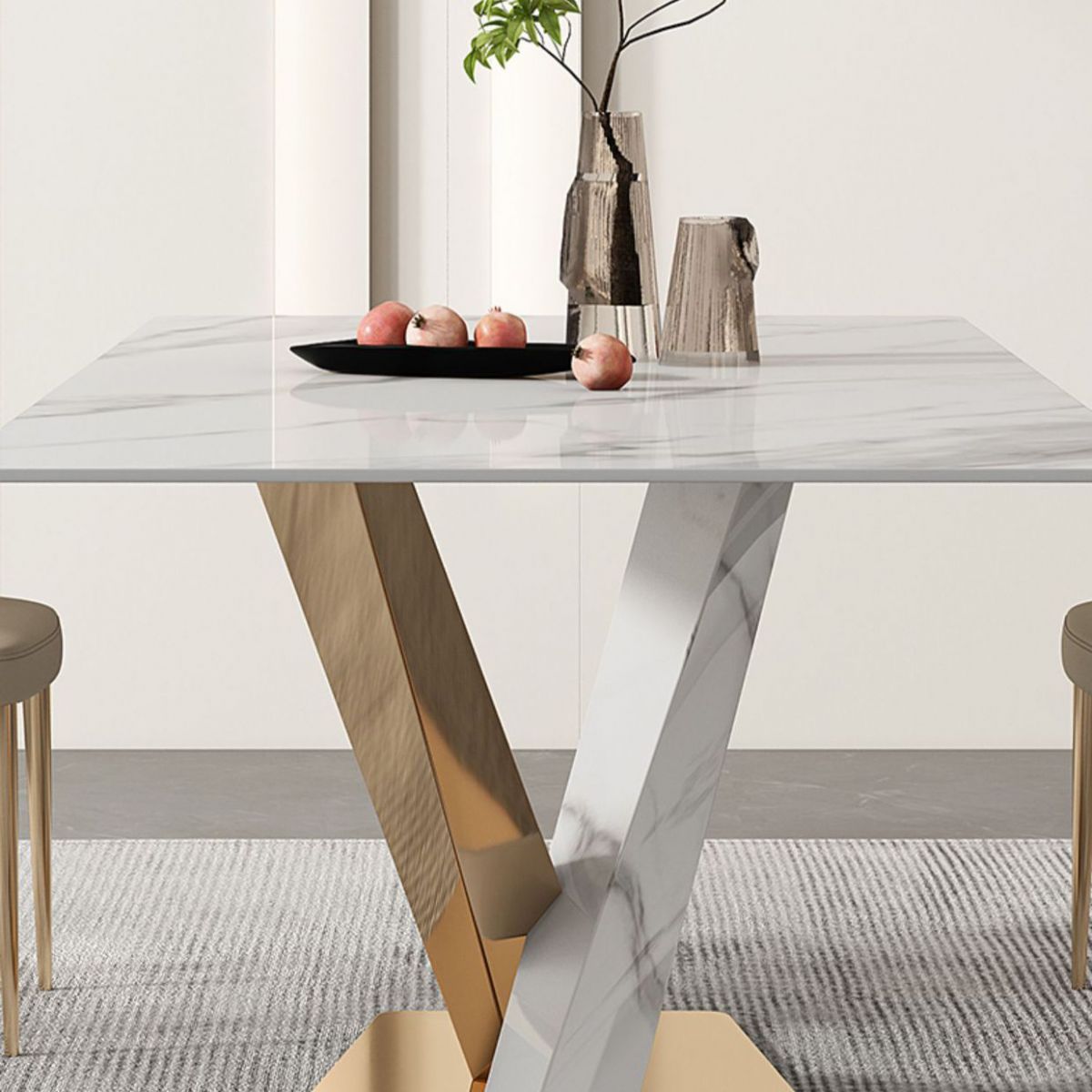 Nordic Sintered Stone Top Dining Set Rectangle 1/4/5/6/7/9 Pieces Dining Room Table Set