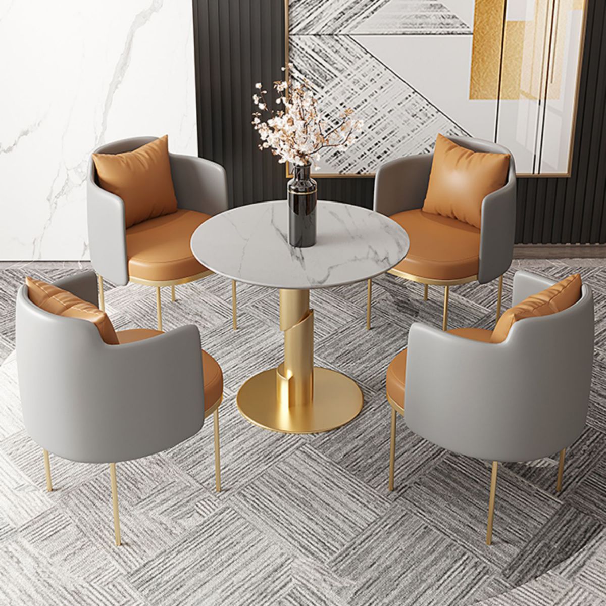 Modern Style Sintered Stone Dining Set Round 1/5 Pieces Dining Set for Home Use Clearhalo 'Dining Room Sets' 'Dining Tables & Seating' 'dining_room_set' 'furn' 'furn_dining_room_set' 'Furniture' 'Kitchen & Dining Furniture' 1200x1200_5b1d7e6a-e87d-43f8-9a18-9c570fd39fa6