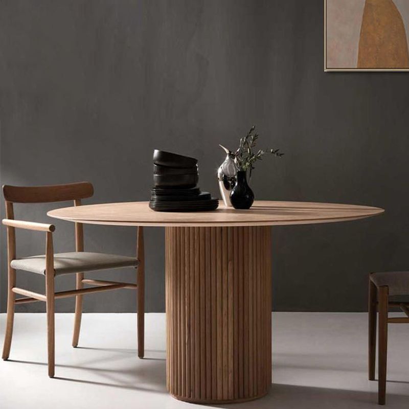 Round Pedestal Modern Dining Table Wood Color Fixed Table with Solid Wood Clearhalo 'Dining Tables & Seating' 'Dining Tables' 'dining_table' 'furn' 'furn_dining_table' 'Furniture' 'furniture_dining_table' 'Kitchen & Dining Furniture' 'kitchen' 'kitchen_dining_table' 1200x1200_5b1f8f1d-c480-4980-b1c1-9d92dc3ccc51