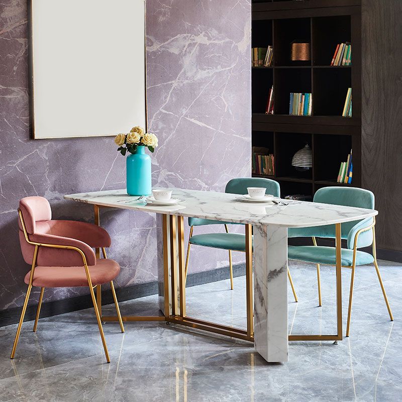 Glam Upholstered Arm Chair Velvet Open Back Dining Chair with Gold Legs