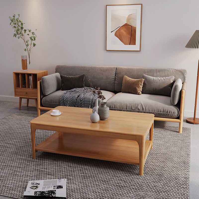 Modern Wooden 4 Legs Coffee Table with Shelf Rectangular Cocktail Table in Oak/Walnut Clearhalo 'Coffee & Accent Tables' 'Coffee Tables' 'coffee_tables' 'furn' 'furn_coffee_tables' 'Furniture' 'furniture_coffee_tables' 'Living Room Furniture' 1200x1200_5b20f3fa-853a-437d-be72-cbf12477b154