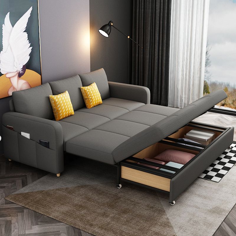 Contemporary Square Arm Cotton Blend Couch Bed with Pillows in Grey Clearhalo 'furn' 'furn_sofas' 'Furniture' 'Living Room Furniture' 'Sofa' 'sofas' 1200x1200_5b227d88-ed56-405c-a601-a8eaea36bc85