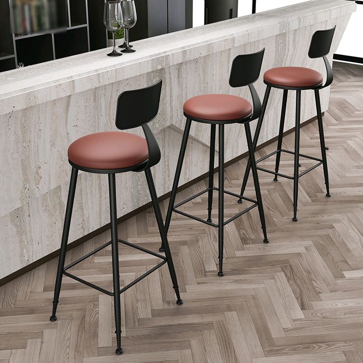Industrial Armless Backrest Counter Stool Iron Bar Stool with Leather Cushion Clearhalo 'Bar Furniture' 'Bar Stools' 'bar_stools' 'furn' 'furn_bar_stools' 'furniture_bar_stools' 'Kitchen & Dining Furniture' 'kitchen&dining_furn' 'kitchen' 'kitchen_furn' Furniture' 1200x1200_5b244c9f-a91c-46f0-8bea-23f4bfa8aae3