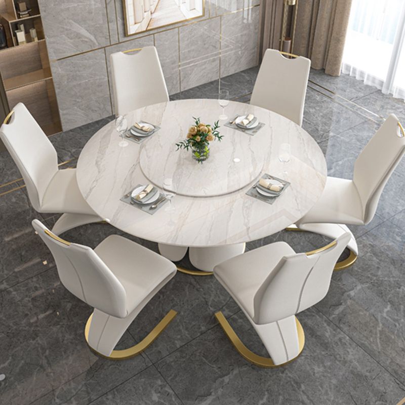 Round Dining Table Set with Padded Chairs 1/5/7 Pieces White Dining Set for Home