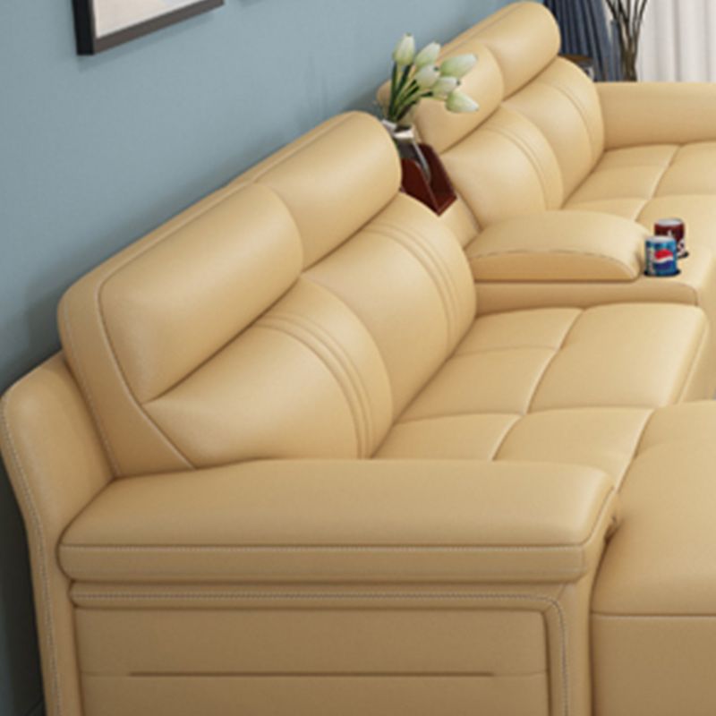 Divano sezionale in pelle autentica beige cuscino.