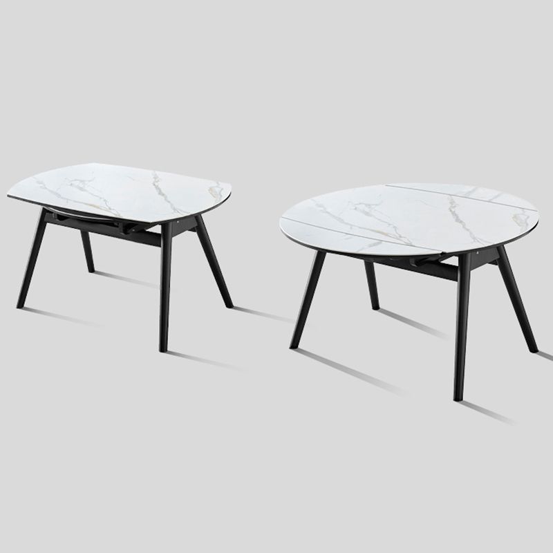 Modern Sintered Stone Dining Table 51.18" Round Drop-Leaf Table with Black Frame Clearhalo ' dining_table' 'Dining Tables & Seating' 'Dining Tables' 'furn' 'furn_dining_table' 'Furniture' 'furniture_dining_table' 'Kitchen & Dining Furniture' 'kitchen&dining_furn' 'kitchen' 'kitchen_dining_table' 1200x1200_5b2bac86-c2e6-43b1-90e0-7418a314153a