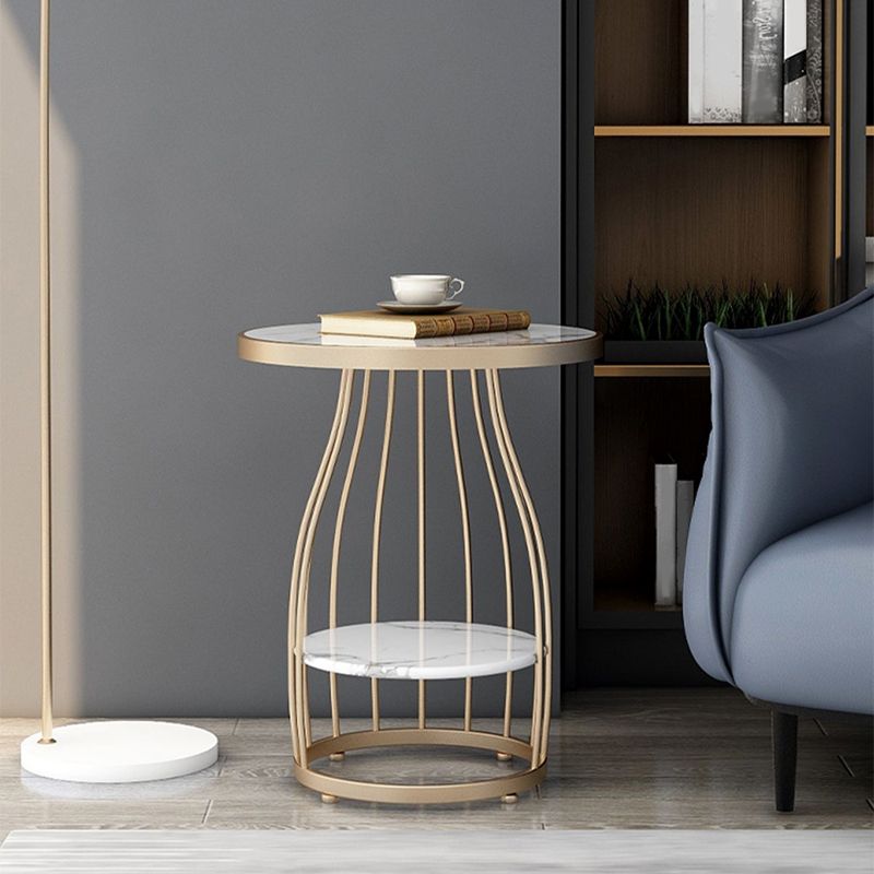 Marble Top End Table Metal Frame Sofa Side End Table with Shelf for Living Room Clearhalo 'Coffee & Accent Tables' 'End & Side Tables' 'end_side_tables' 'furn' 'furn_end_side_tables' 'Furniture' 'Living Room Furniture' 1200x1200_5b2cfc81-9c0d-4854-8cc0-8d56f3abaece