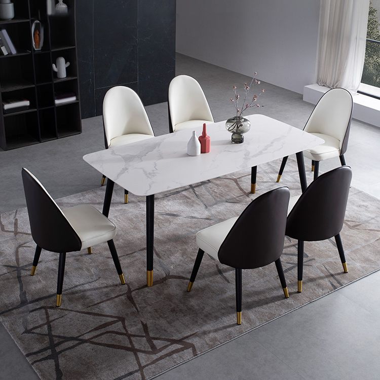 Contemporary Dining Set 1/2/5/7 Pcs White Stone Top Table with Faux Leather Chairs Clearhalo 'Dining Room Sets' 'Dining Tables & Seating' 'dining_room_set' 'furn' 'furn_dining_room_set' 'Furniture' 'Kitchen & Dining Furniture' 1200x1200_5b2dea69-a284-48ec-b0eb-c496e6ae0e98