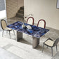 Mesa de comedor fija de piedra rectangular estilo simplicidad con pedestal doble