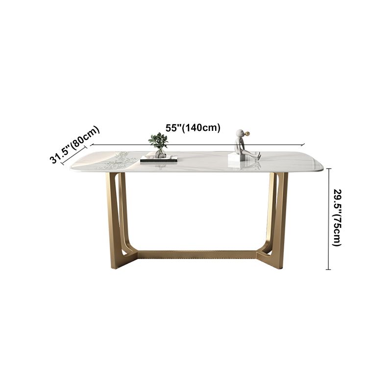 Contemporary Rectangle Dining Room Table White Sintered Stone Table with Gold Trestle Base Clearhalo ' dining_table' 'Dining Tables & Seating' 'Dining Tables' 'furn' 'furn_dining_table' 'Furniture' 'furniture_dining_table' 'Kitchen & Dining Furniture' 'kitchen&dining_furn' 'kitchen' 'kitchen_dining_table' 1200x1200_5b31292c-46a6-4d26-9128-cce1c0975e15