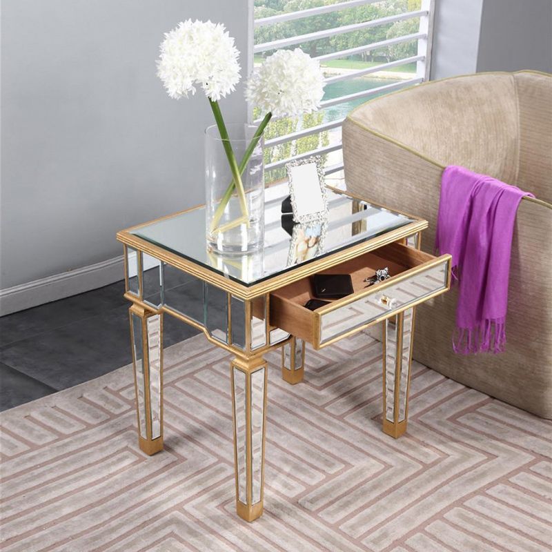Tabla de extremo superior de vidrio cuadrado contemporáneo 4 Pats Tabla de extremo con cajón