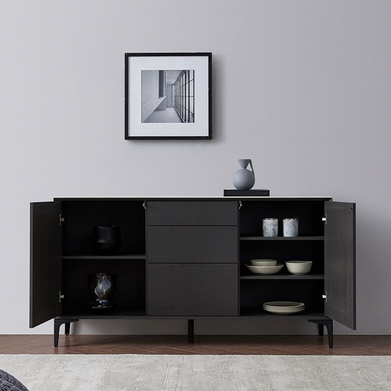 Black Buffet Sideboard Sintered Stone Top Server with Door and Drawer Clearhalo 'buffet_sideboard' 'Buffets & Sideboards' 'furn' 'furn_buffet_sideboard' 'Furniture' 'Kitchen & Dining Furniture' 1200x1200_5b3381d6-7bff-4f52-bc9b-c15302680933