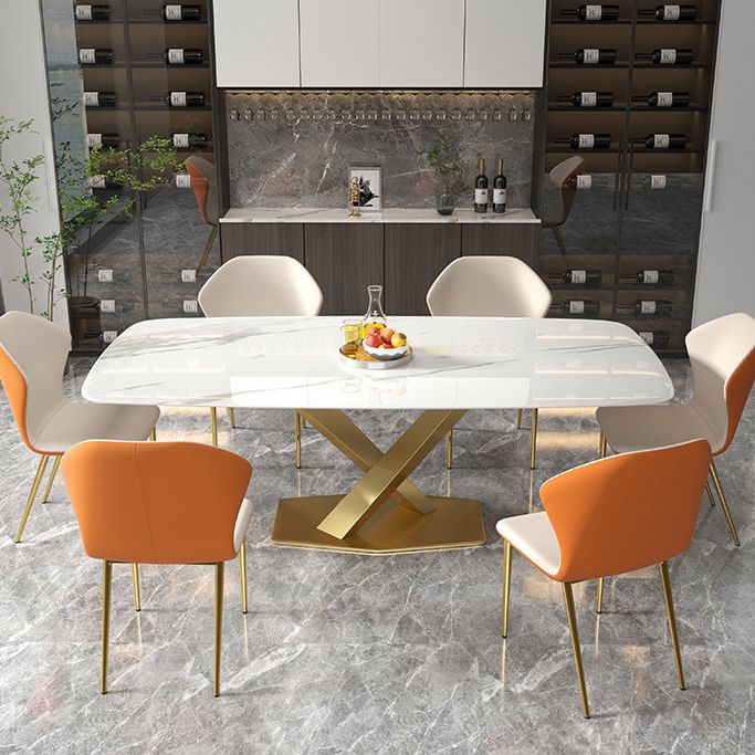 Metal Contemporary Rectangular Dining Table Sintered Stone Table with Pedestal Base Clearhalo ' dining_table' 'Dining Tables & Seating' 'Dining Tables' 'furn' 'furn_dining_table' 'Furniture' 'furniture_dining_table' 'Kitchen & Dining Furniture' 'kitchen&dining_furn' 'kitchen' 'kitchen_dining_table' 1200x1200_5b352215-6924-4732-bca5-4ad5c77f2638