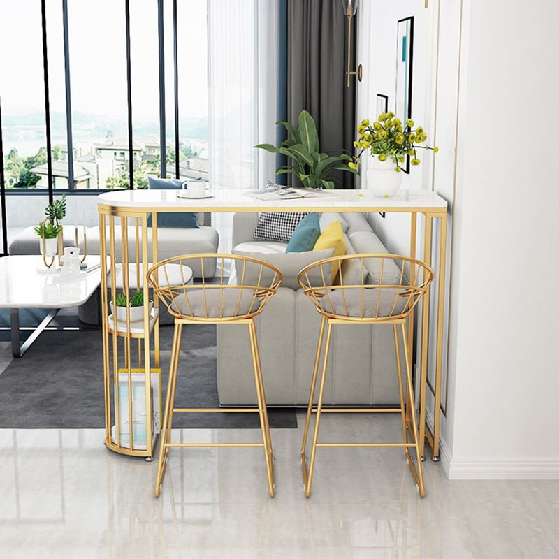 Glossy White Marble Top Bar Table with Storage Glam Specialty Pub Table for Home Clearhalo 'Bar Furniture' 'Bar Tables' 'bar_tables' 'furn' 'furn_bar_tables' 'Furniture' 'Kitchen & Dining Furniture' 1200x1200_5b367636-4953-49d7-a38c-e4254bfbd413