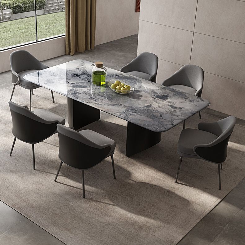 Simplicity Style Rectangle Marble Fixed Dinner Table with Double Pedestal