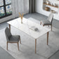 White Stone Top Dining Table Mid-Century Modern Dining Table with 4 Wood Legs