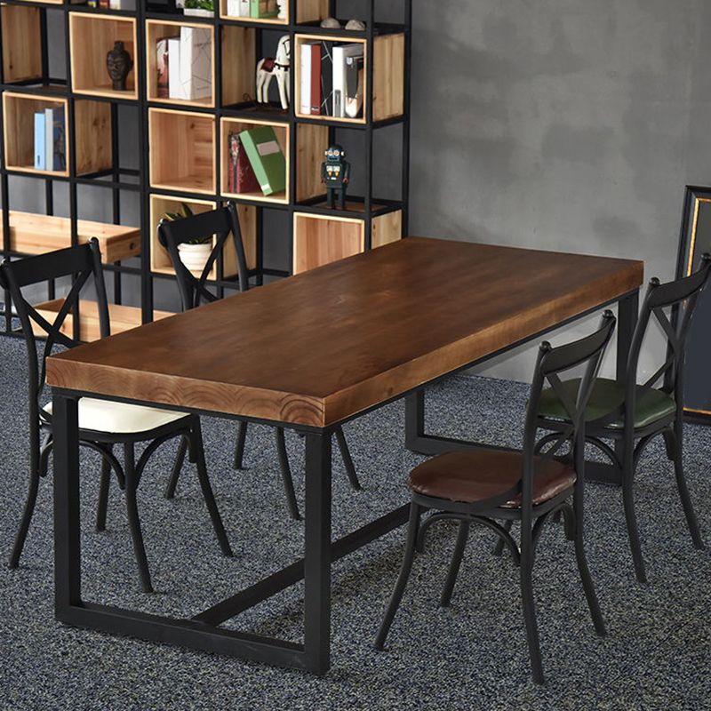 Dark Brown Solid Wood Dining Table Set 1/2/5 Pcs Industrial Dinette Set for Home