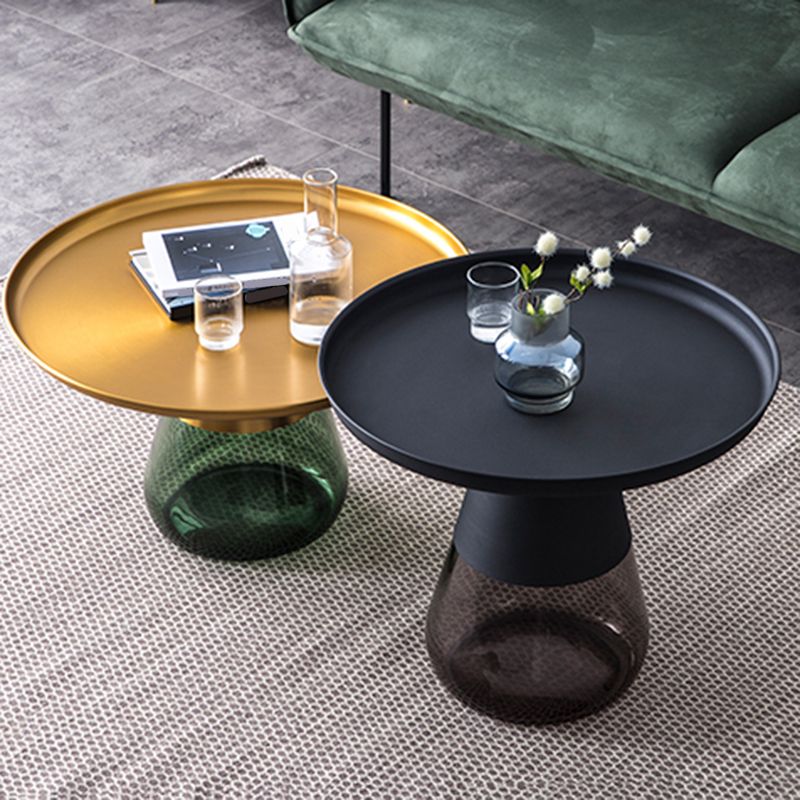 Modern Style Black/gold Metal Table Top Glass Base Round Side Table