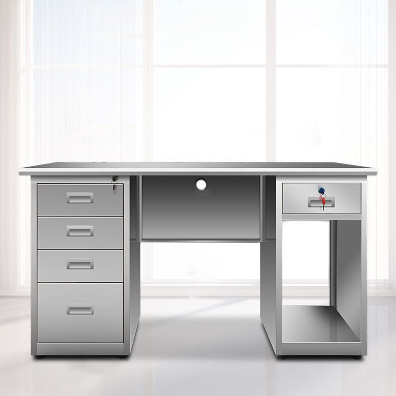 Scrivania in acciaio inossidabile a forma di rettangolare con gambe metalliche