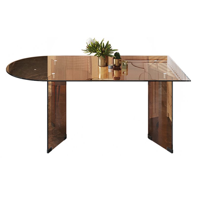 Contemporary Tempered Glass Dining Table Double Pedestal Dining Table for Dining Room Clearhalo ' dining_table' 'Dining Tables & Seating' 'Dining Tables' 'Furniture' 'furniture_dining_table' 'Kitchen & Dining Furniture' 'kitchen&dining_furn' 'kitchen' 'kitchen_dining_table' 1200x1200_5b3f8be4-4782-4826-9527-0a2bfd6c87fb