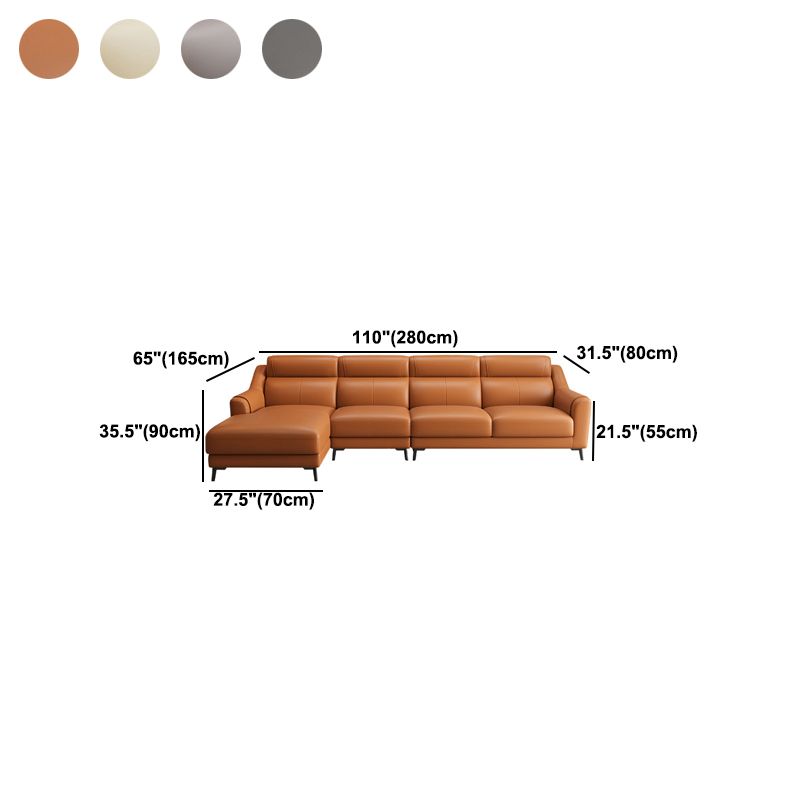 Genuine Leather Sectional Sofa,110" L Sloped Arms Stationary Sectional Sofa