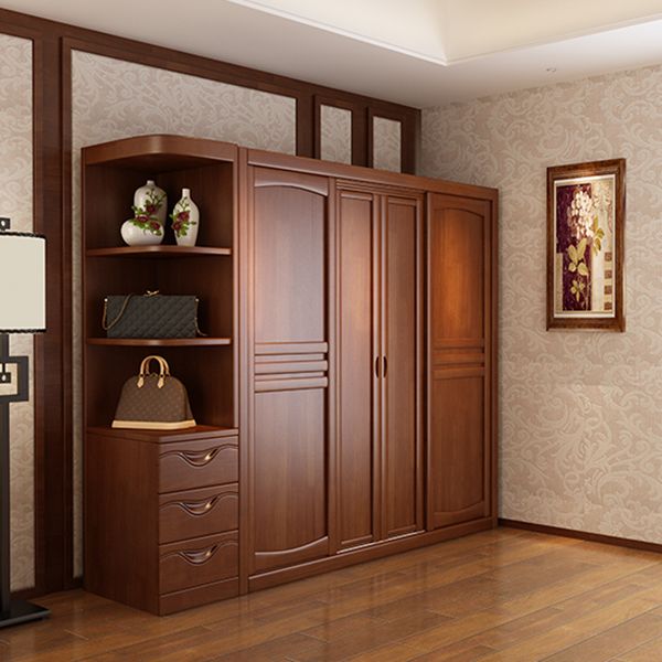 Rubber Wood Frame Wardrobe Freestanding Wardrobe Armoire with Shelves and Clothes Rail Clearhalo 'Armoires & Wardrobes' 'armoires_wardrobes' 'Bedroom Furniture' 'furn' 'furn_armoires_wardrobes' 'Furniture' 1200x1200_5b432af9-b24d-4f3d-9924-f6649eb35640