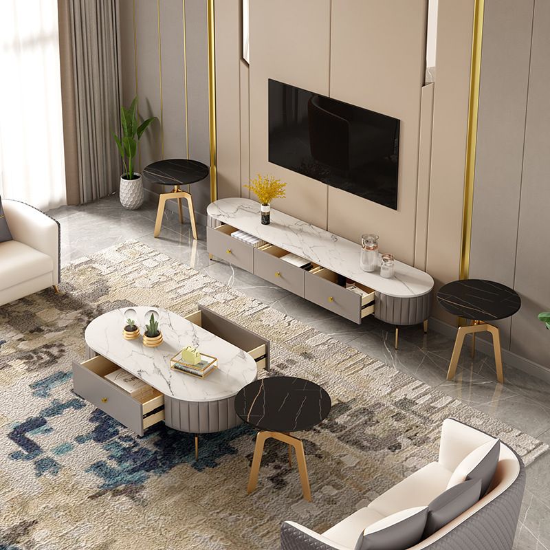 Glam 4 Legs Metal Coffee Table Draw included Oval Single Cocktail Table Clearhalo 'Coffee & Accent Tables' 'Coffee Tables' 'coffee_tables' 'furn' 'furn_coffee_tables' 'Furniture' 'Living Room Furniture' 1200x1200_5b43994e-8d6b-4ec0-aee6-d3b5b4514de8