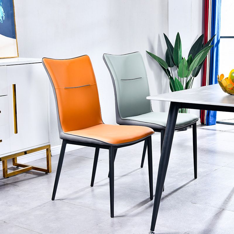 Leather Upholstered Dining Chairs Solid Back Side Chairs with Metal Legs Clearhalo ' kitchen&dining_furn' 'Dining Chairs' 'Dining Tables & Seating' 'dining_chair' 'furn' 'furn_dining_chair' 'Furniture' 'furniture_dining_chair' 'Kitchen & Dining Furniture' 'kitchen' 1200x1200_5b461975-0356-42b7-a4ff-36953fb17fc1