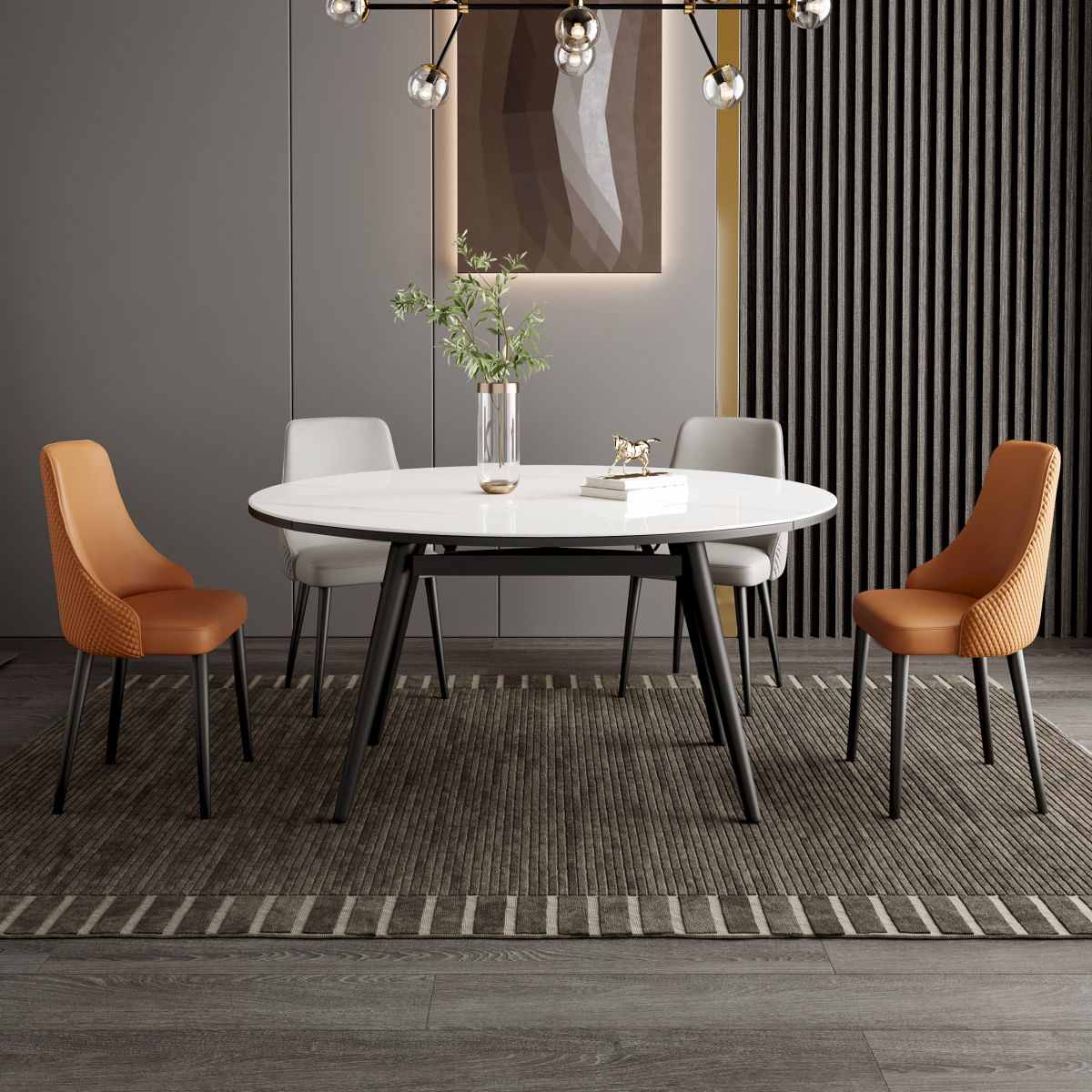 Table à manger en pierre moderne extensible aux petits espaces en blanc