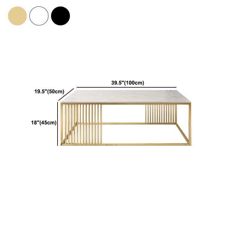 Tavolino rettangolo in stile glam con top in marmo e base di cornice di ferro