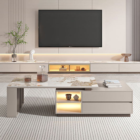 Mesa de cóctel rectangular mesa de café de piedra con cajones de almacenamiento