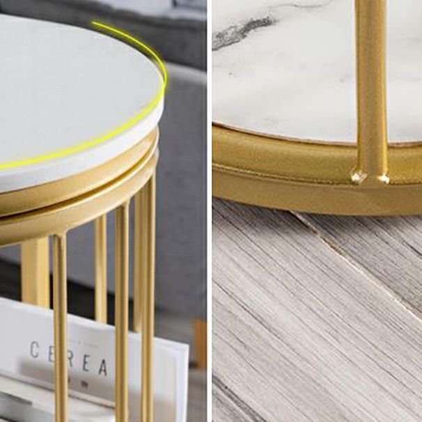 Glam Iron Bar Dining Table White Faux Marble Top Indoor Bistro Table with 2-Shelf Clearhalo 'Bar Furniture' 'Bar Tables' 'bar_tables' 'furn' 'furn_bar_tables' 'Furniture' 'furniture_bar_tables' 'Kitchen & Dining Furniture' 1200x1200_5b4ef0a5-770a-4e92-9f86-1d13355bc66e