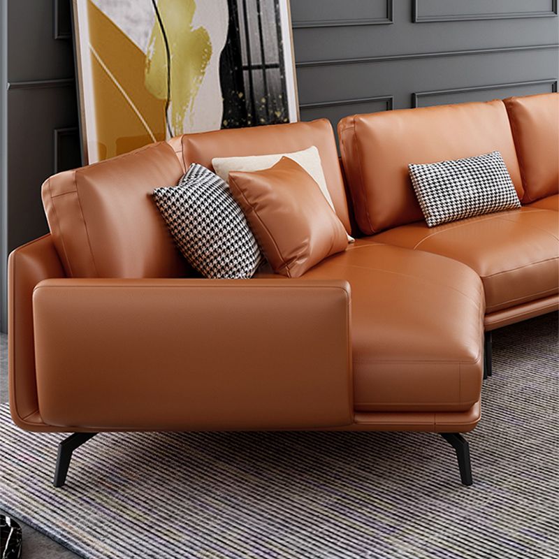 Mid-Century Modern Square Arm Sectional Sofa 34.65"H Cushion Back Sofa, Orange Clearhalo 'furn' 'furn_sectionals' 'Furniture' 'furniture_sectionals' 'Living Room Furniture' 'Sectionals' 1200x1200_5b54a997-e99e-42e3-ab02-cae7331fa5f2