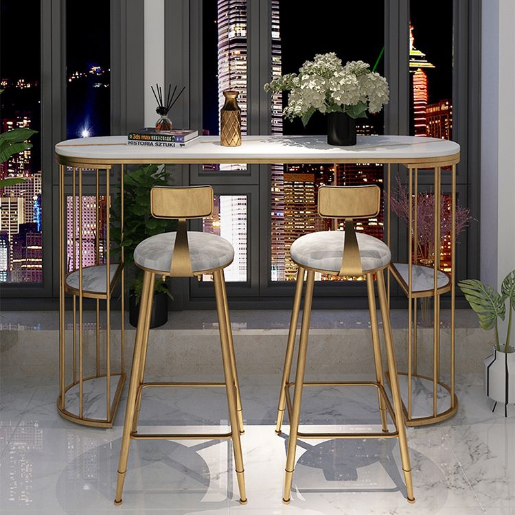Glam Iron Bistro Table Stone Top Oval Indoor Bar Dining Table with 2-Shelf Clearhalo 'Bar Furniture' 'Bar Tables' 'bar_tables' 'furn' 'furn_bar_tables' 'Furniture' 'furniture_bar_tables' 'Kitchen & Dining Furniture' 1200x1200_5b55800f-cd06-47c9-9445-1515aaeba5f6