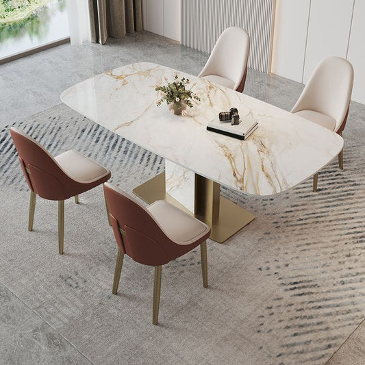 豪華な焼結石トップダイニングセット長方形1/4/5/7ピースダイナーテーブルセット