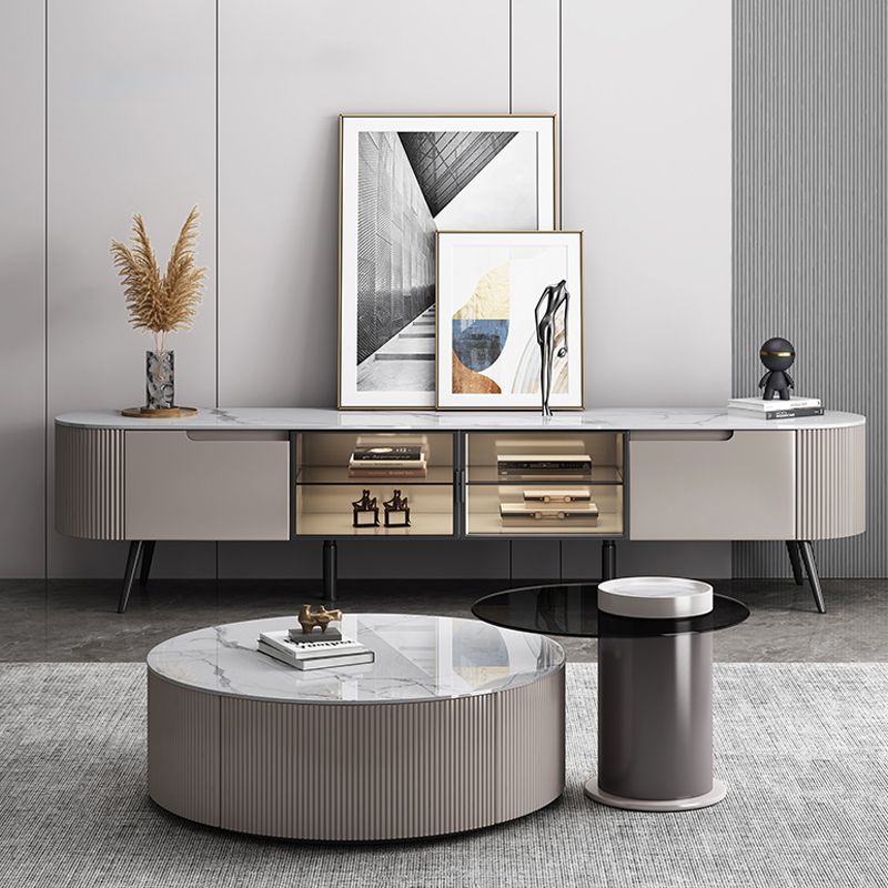 Console TV contemporanea, supporto TV in finto legno con 2 cassetti