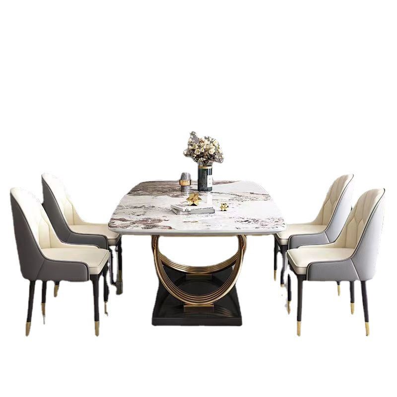 Glam Style Furniture Rectangle Stone Dining Room Table for Dining Room Clearhalo 'Dining Tables & Seating' 'Dining Tables' 'dining_table' 'furn' 'furn_dining_table' 'Furniture' 'Kitchen & Dining Furniture' 1200x1200_5b5a8d1c-a6db-4b84-aecc-c39d69597eb4