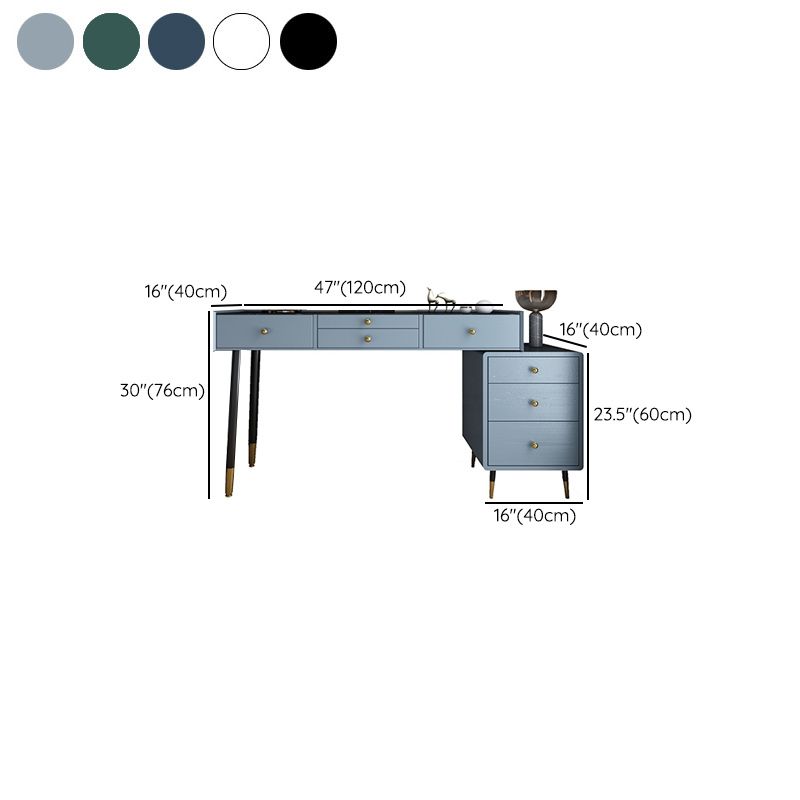 ベッドルーム用の鏡とスツールのあるモダンなソリッドウッドバニティドレッシングテーブル