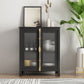 Glam Black Sideboard Clear Doors Glasser Server per soggiorno per soggiorno