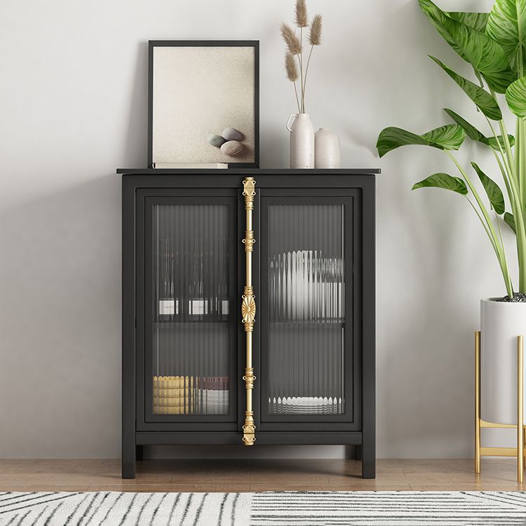 Glam Black Sideboard Clear Doors Glasser Server per soggiorno per soggiorno
