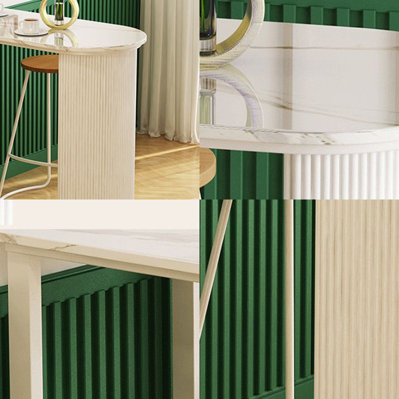 Industrial White Stone Pub Bar Table Indoor Steel Bar Dining Table with Double Pedestal Clearhalo 'Bar Furniture' 'Bar Tables' 'bar_tables' 'furn' 'furn_bar_tables' 'Furniture' 'furniture_bar_tables' 'Kitchen & Dining Furniture' 1200x1200_5b6a9b89-52b9-42ae-9b3e-d51f2b32fc25