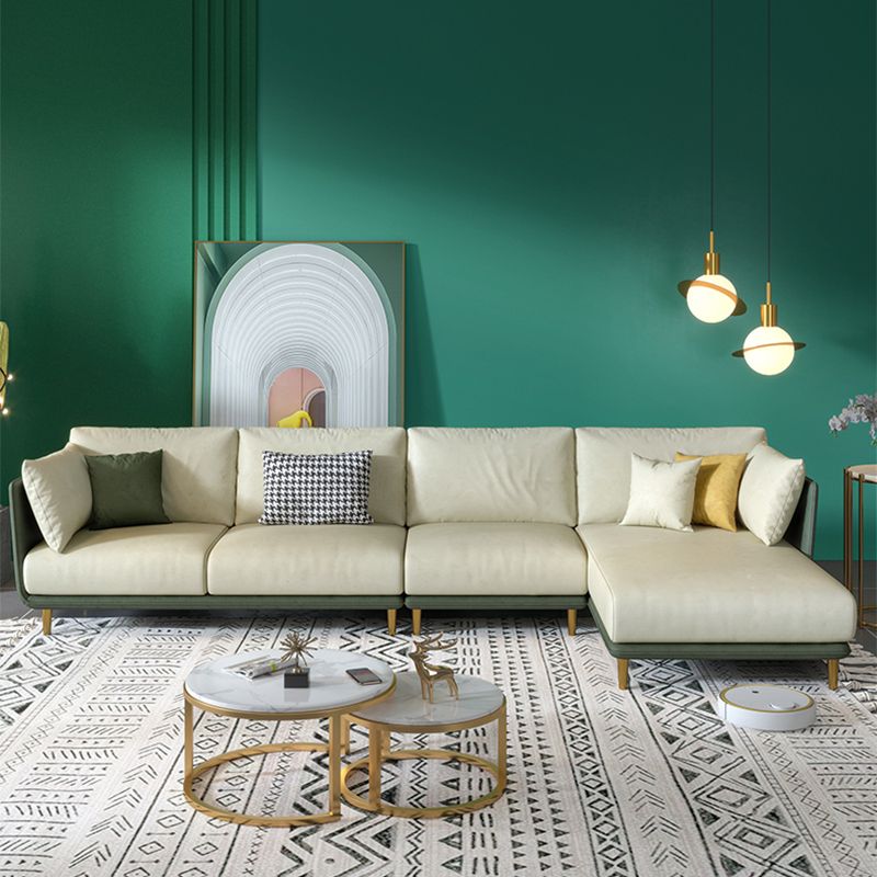 Green Luxurious Sectional Sofa Faux Leather Round Arm Sectional