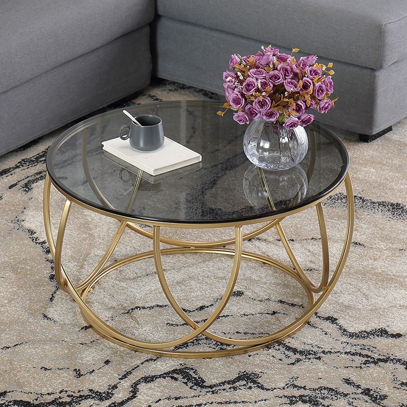 Contemporary Coffee Table Round Metal Frame Base Cocktail Table Clearhalo 'Coffee & Accent Tables' 'Coffee Tables' 'coffee_tables' 'furn' 'furn_coffee_tables' 'Furniture' 'Living Room Furniture' 1200x1200_5b6e53ca-ae38-4bf0-a3d8-4864cf182a22